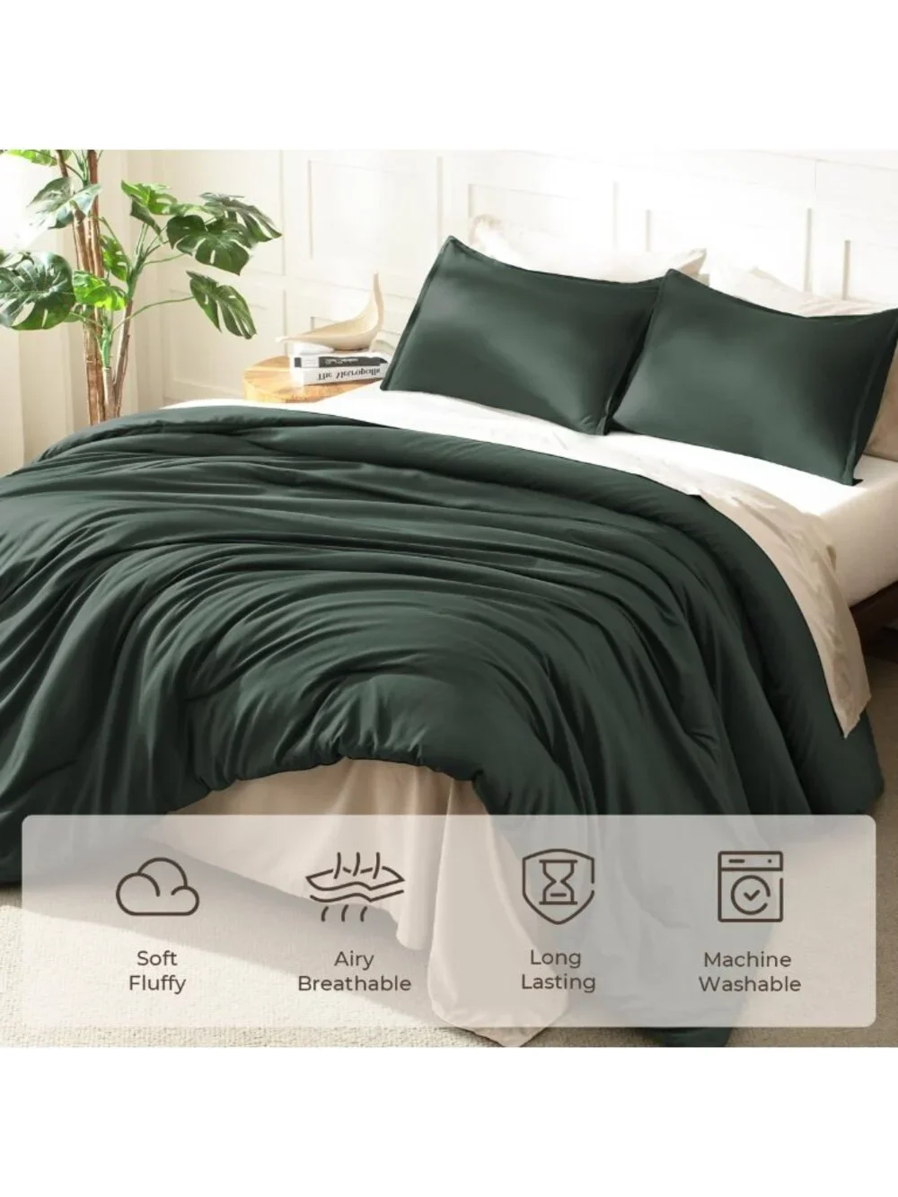 Forest Green Oversized Queen Comforter Set - 3 Piece Solid Bedding for Cozy